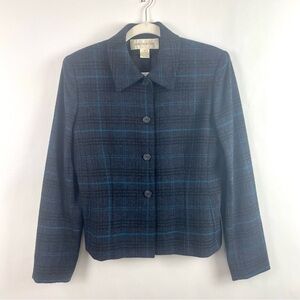 Jones New York Vintage Fitted Blazer 100% Wool Lined Gray Plaid Shoulder Pads 8